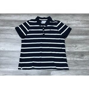 Orvis Golf Polo Shirt Men L Blue/White Striped Spread Collared Logo‎ Embroidered